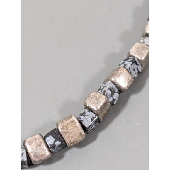 Gray Black Square Stone Cube Beaded Necklace 18" - Picture 3 of 9